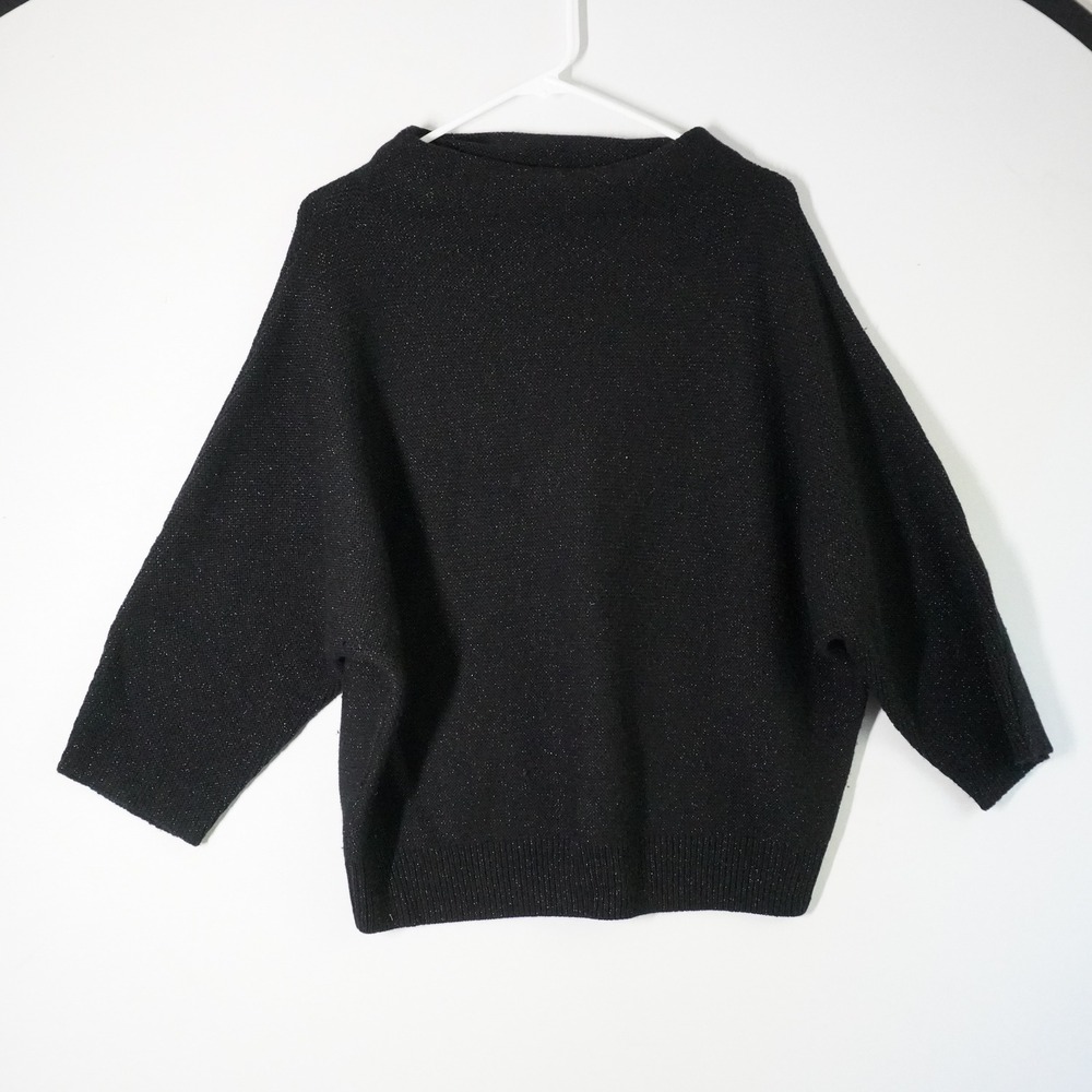 The Reset R Label Black Sparkle Metallic Knit Mock Neck Dolman Sleeve Sweater M